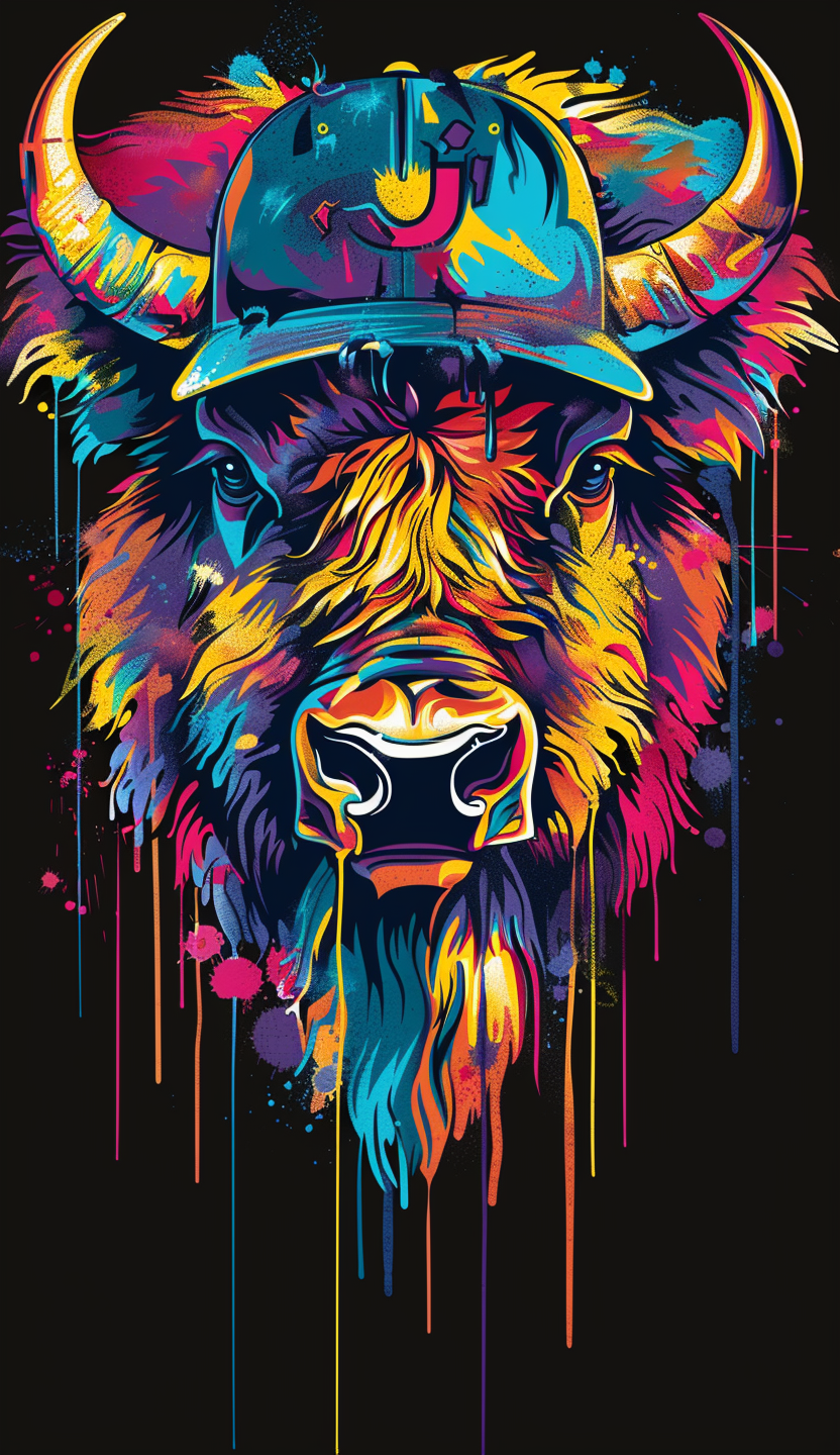 Neon Bison in Baseball Cap Air Freshener