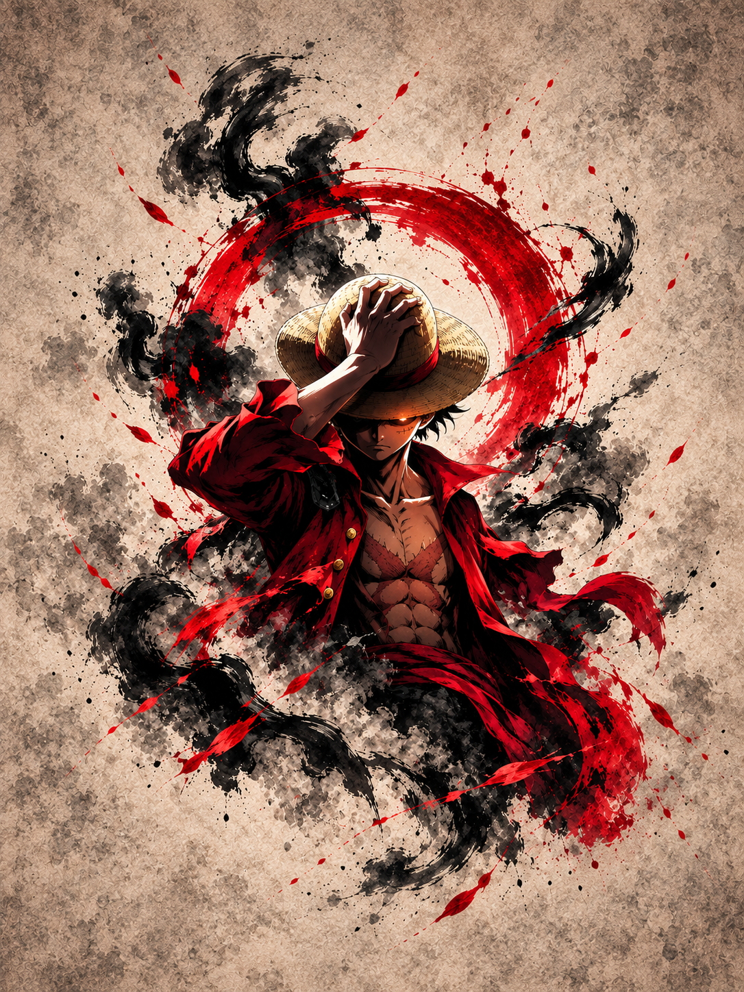 Luffy Red and Black Ink Portrait - Air Freshener