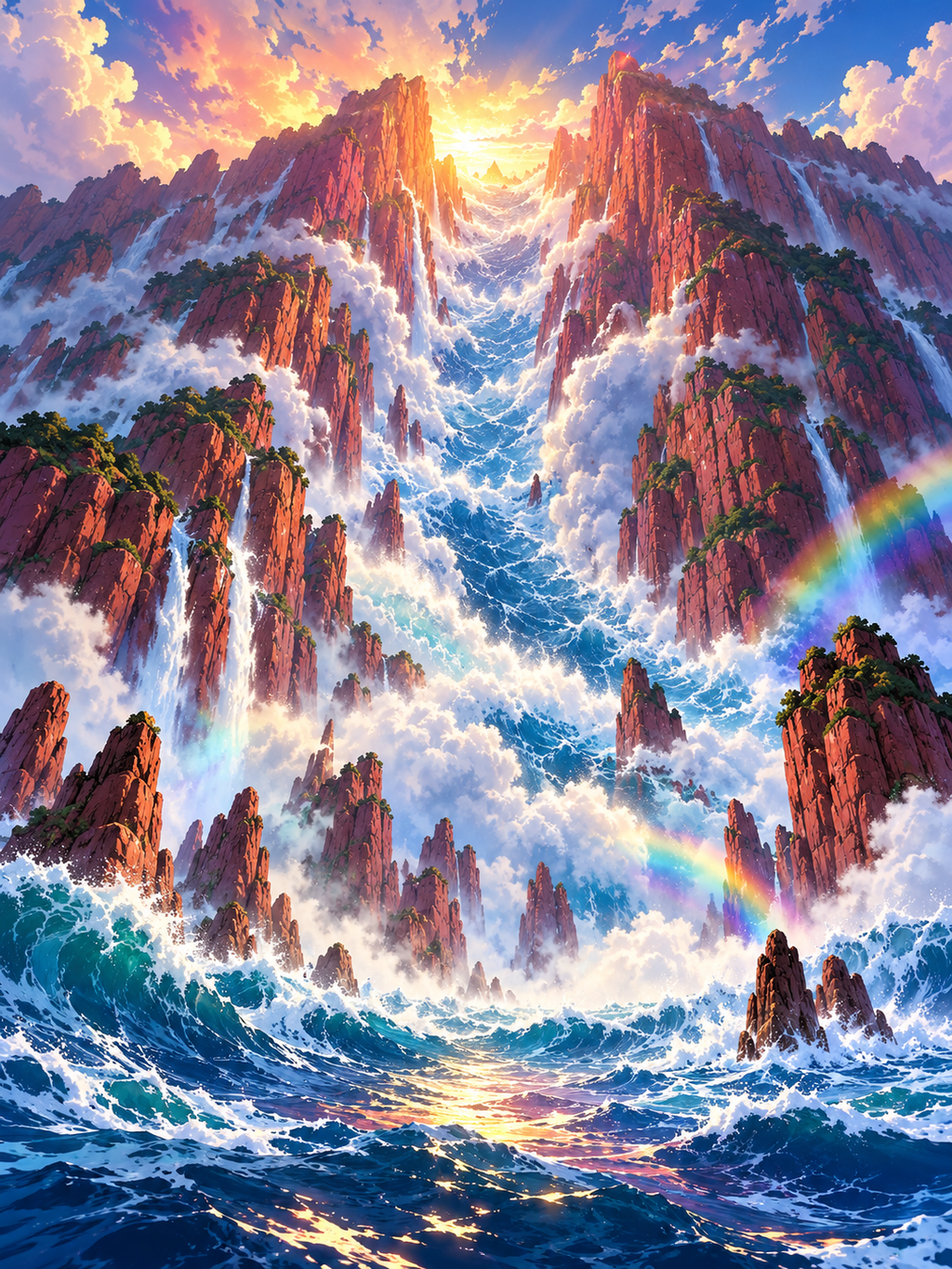 Sunrise Over the Mountain Waterfalls - Air Freshener