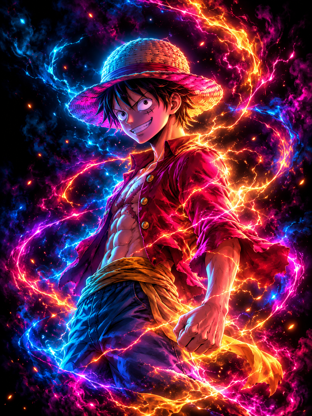 Luffy's Neon Lightning Portrait - Air Freshener